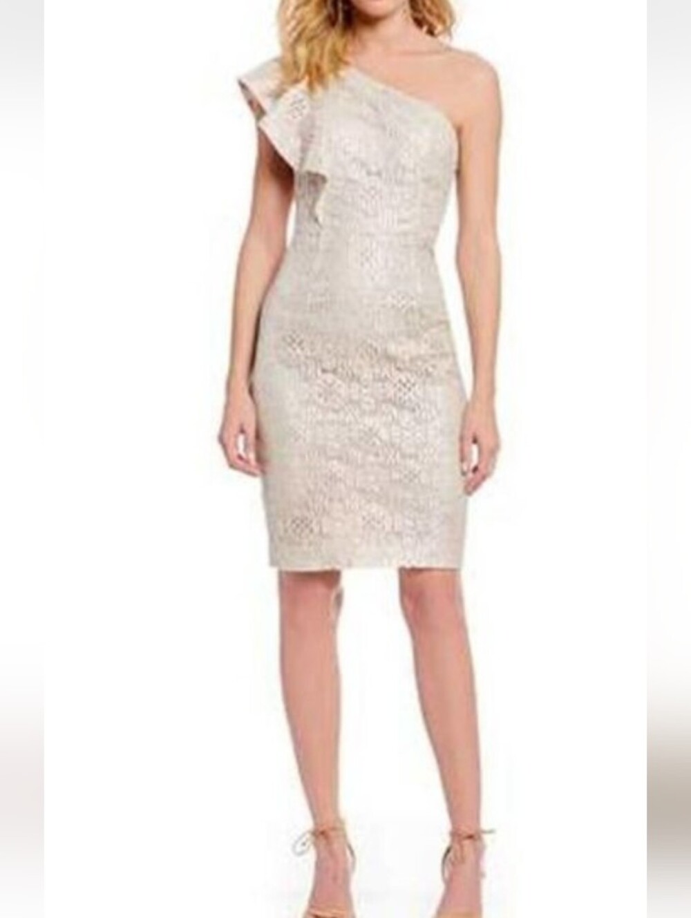 NWT Trina Turk Lace One Shoulder Ruffle Dress Cruise Mother of Bride Wedding